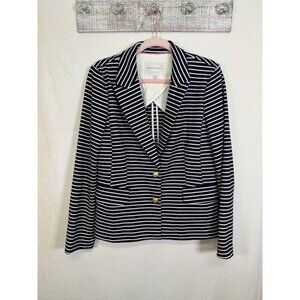 Banana Republic Women’s Stretch Black/White Striped Blazer Gold Buttons Sz 12